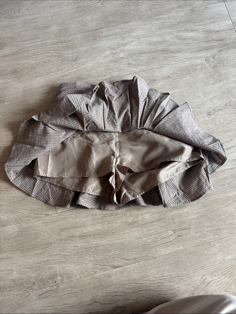 Zara Tiered Plaid Mini Skort in Beige Size S - Picture 3 of 3